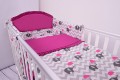 Pościel niemowlęca 90x120 lub 40x60 szaro-różowe słoniki na zygzaku w łóżeczku
