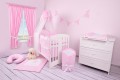 Pościel niemowlęca 90x120 lub 40x60 białe kropeczki na różowym tle z koroną w pokoju